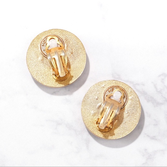 HERMES Selle Clip On Earrings Black Leather Gold Button - Picture 4 of 8